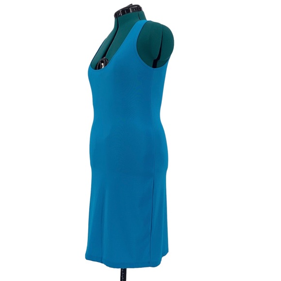 Frederick's of Hollywood Cerulean Blue Plunging Neck Open Back Body Con Dress, M - Picture 5 of 15